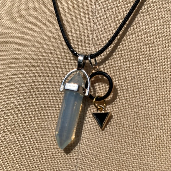 Handmade Dagger Opalite Resin Crystal Amulet Necklace & Triangle & Circle Charm - Picture 10 of 13